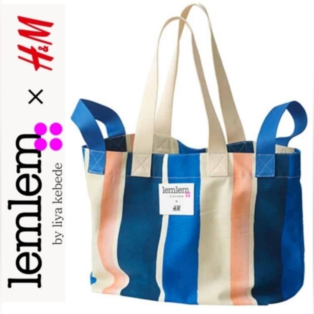 H&M x Lemlem Large Striped Canvas Cotton Beachbag